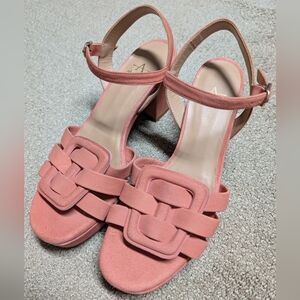 Aquatalia Micah Womens 8.5 Heel Sandal Pink Suede Square Toe Made In Spain $475